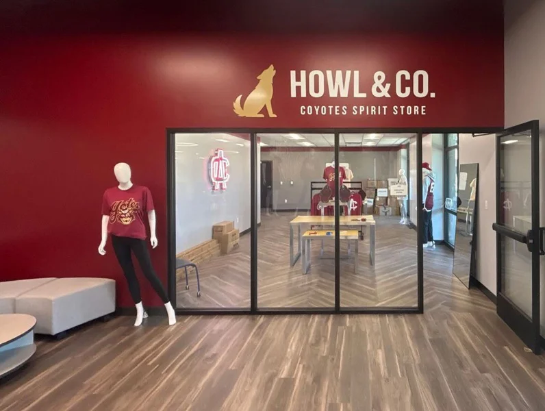 An image of the interior signage and decor for the college.